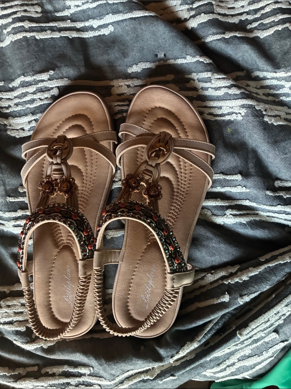 Embellished Tan Women’s Sandals with Beaded Accent